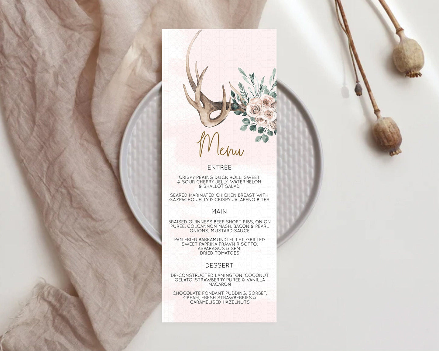 Secret Garden Menu Wildflower Menu Template Pastel Flower Garden Table Decor Boho Floral Dinner Dessert Floral Party Food Menu D11010