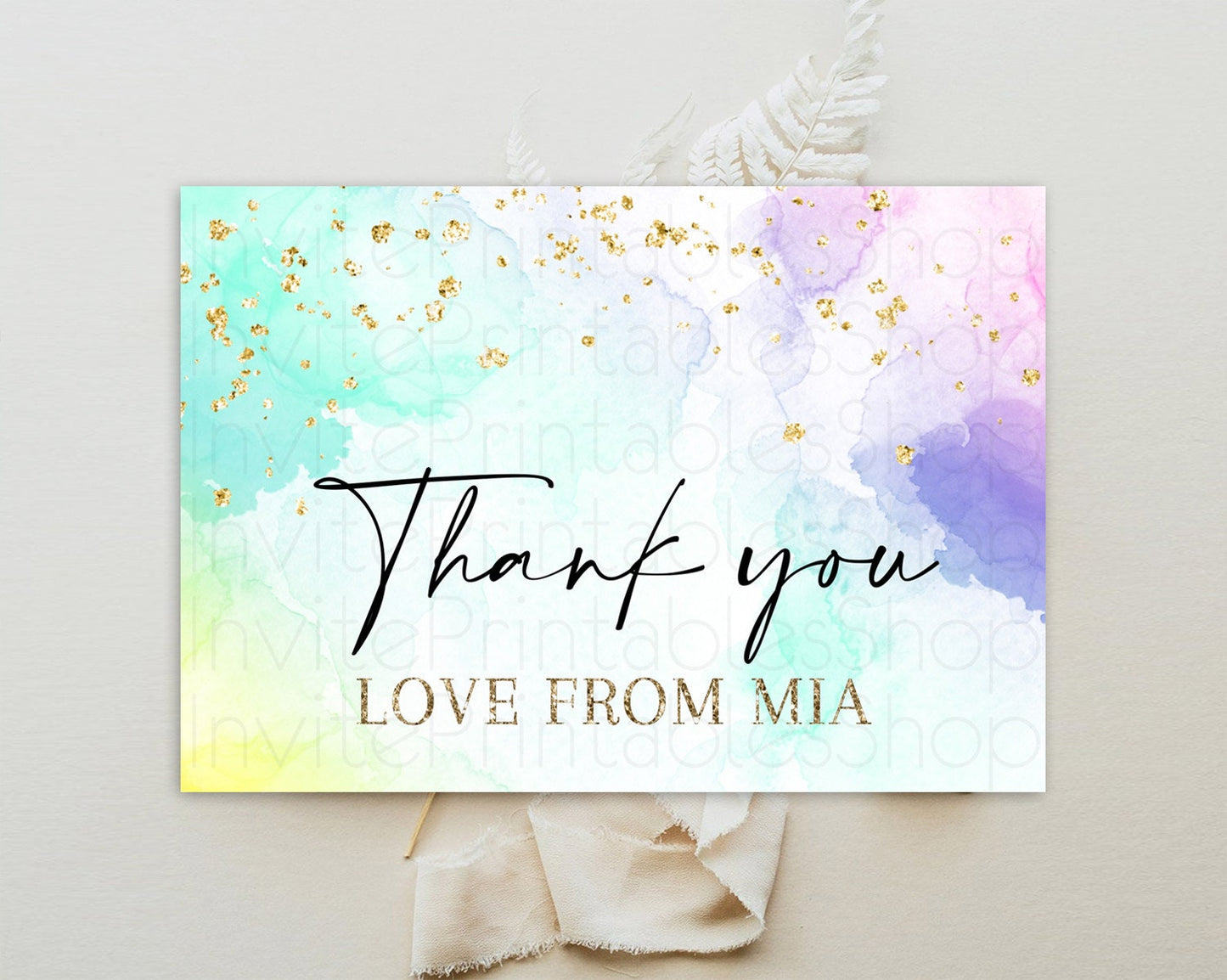 Pastel Thank You Rainbow Thank You Card Colorful Pastel Birthday Thank You Card Confetti Watercolor Pastel Teacher Thank You Cards D10157