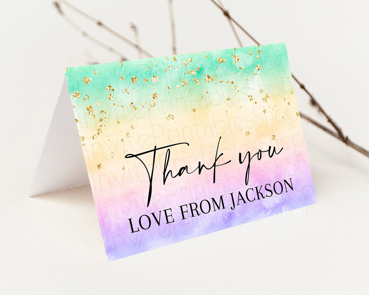 Editable Pastel Thank You Rainbow Thank You Card Colorful Pastel Birthday Th