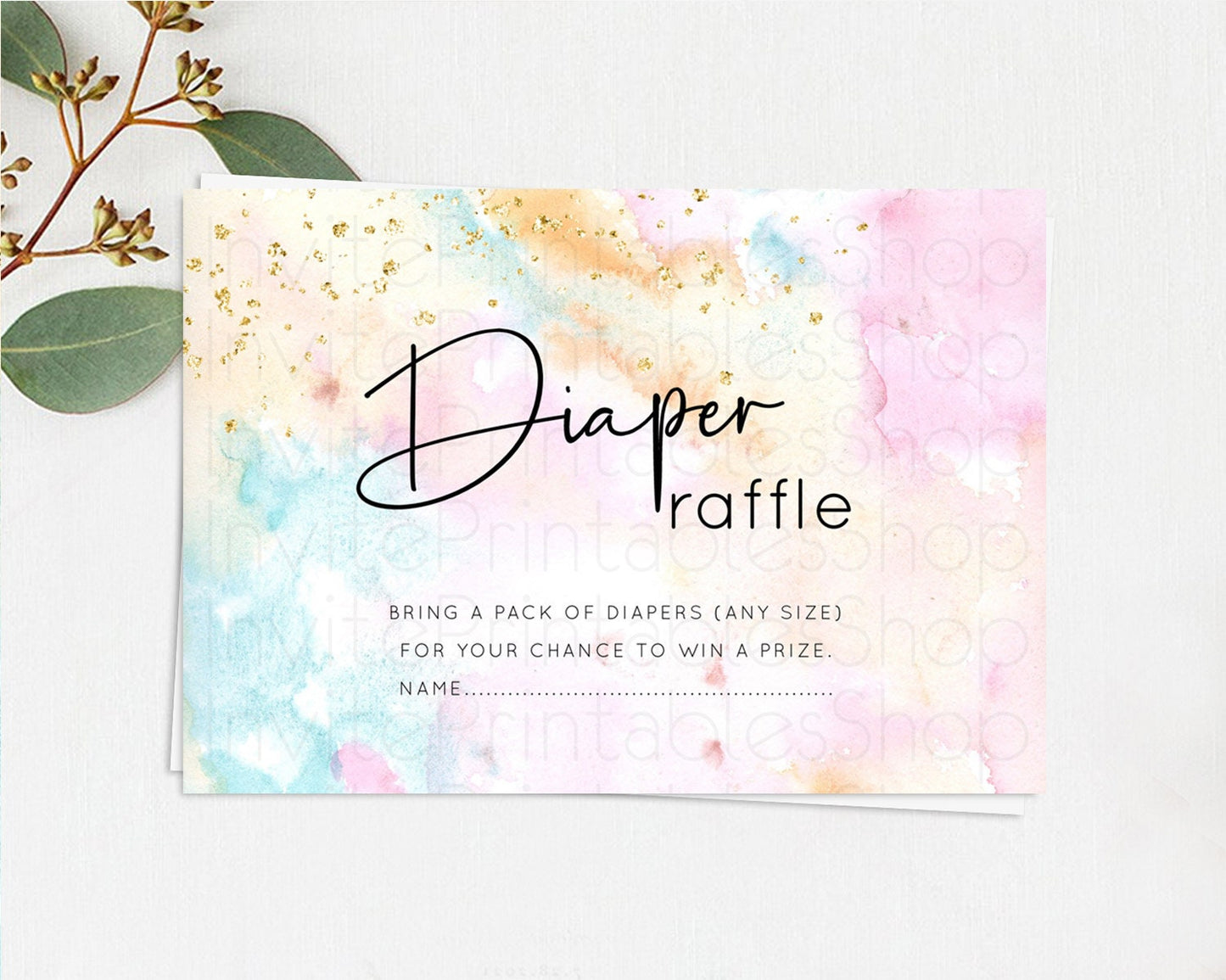 Pastel Diaper Raffle Card Pastel Rainbow Diaper Raffle Insert Colorful Ombre Watercolor Diaper Ticket Confetti Glitter Raffle Game D10548