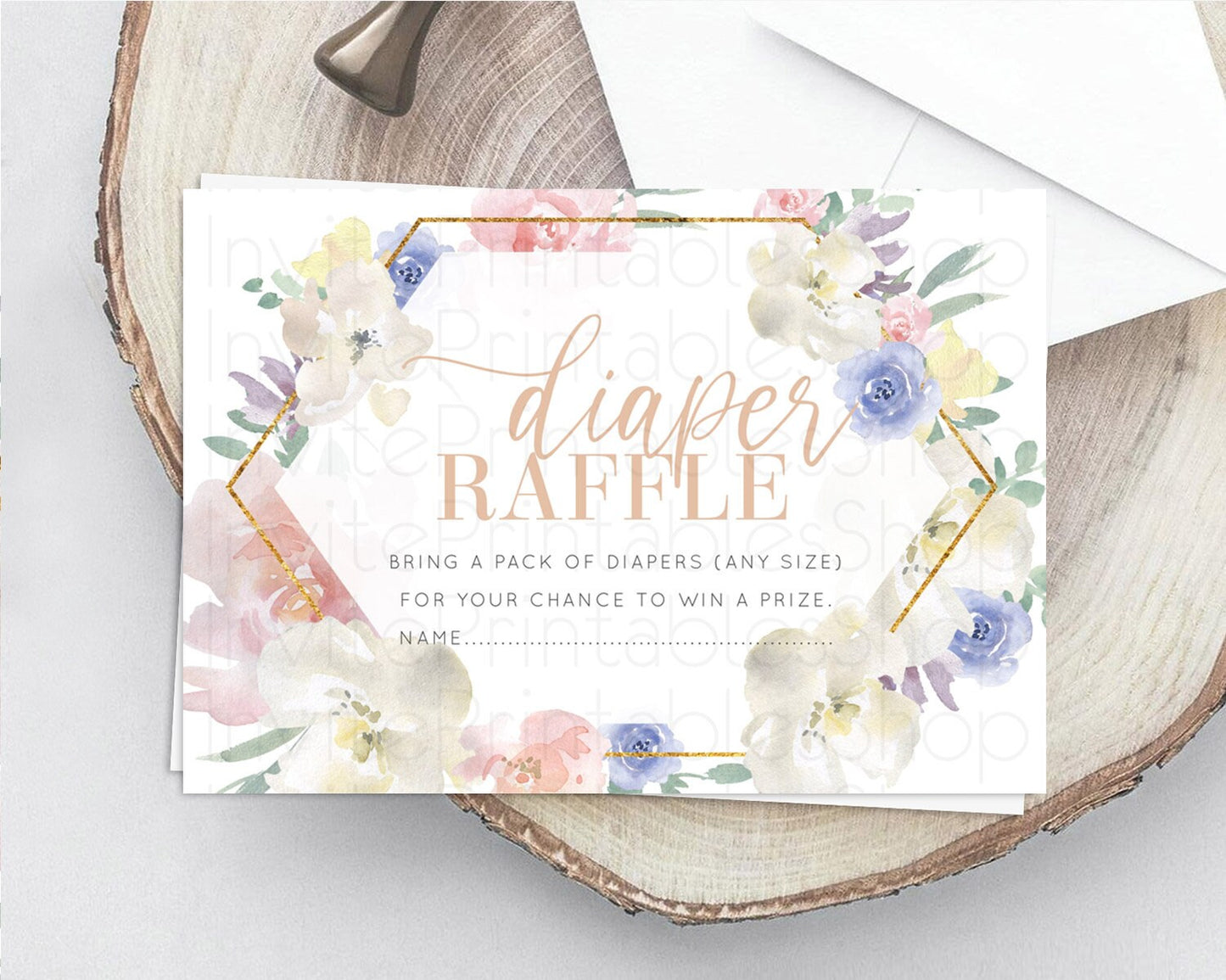 Secret Garden Diaper Raffle Card Boho Wildflower Diaper Raffle Insert Pastel Flower Garden Baby Shower Card Flower Raffle Game D10254