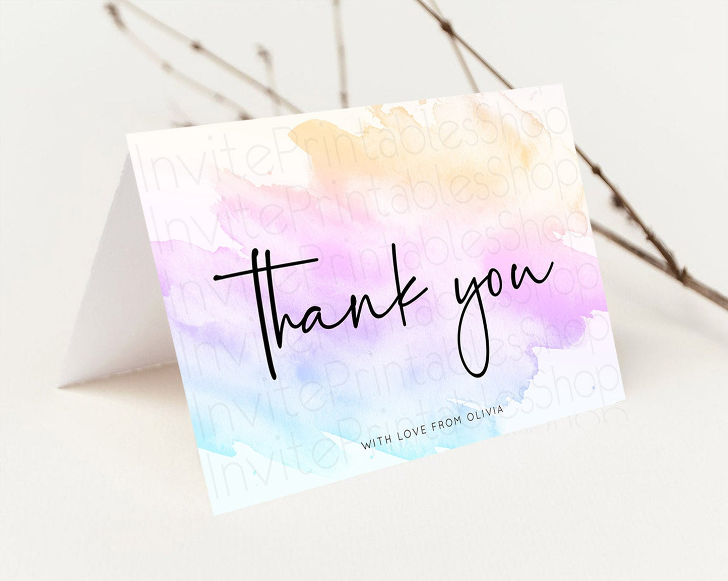 Pastel Thank You Rainbow Thank You Card Colorful Pastel Birthday Thank You Card Confetti Watercolor Pastel Teacher Thank You Cards D10177