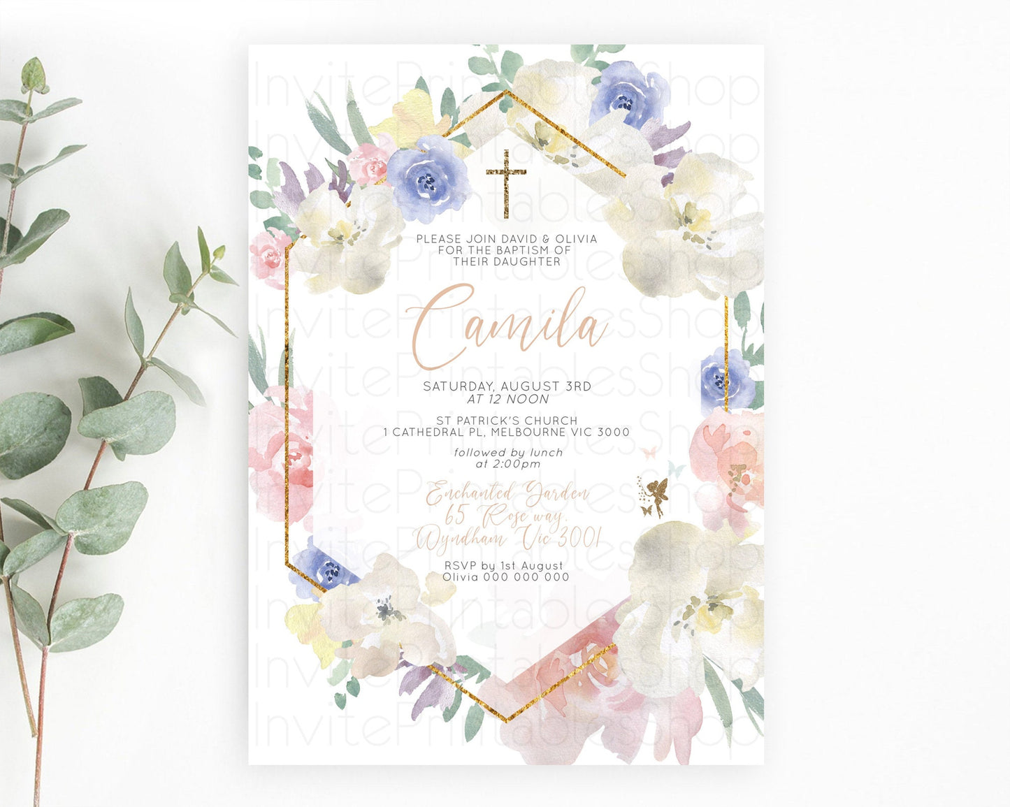 Fairy Baptism Invitation Fairy Baptism 1st Birthday Invitation Enchanted Secret Garden Christening Invite Pastel Floral Butterfly D10829