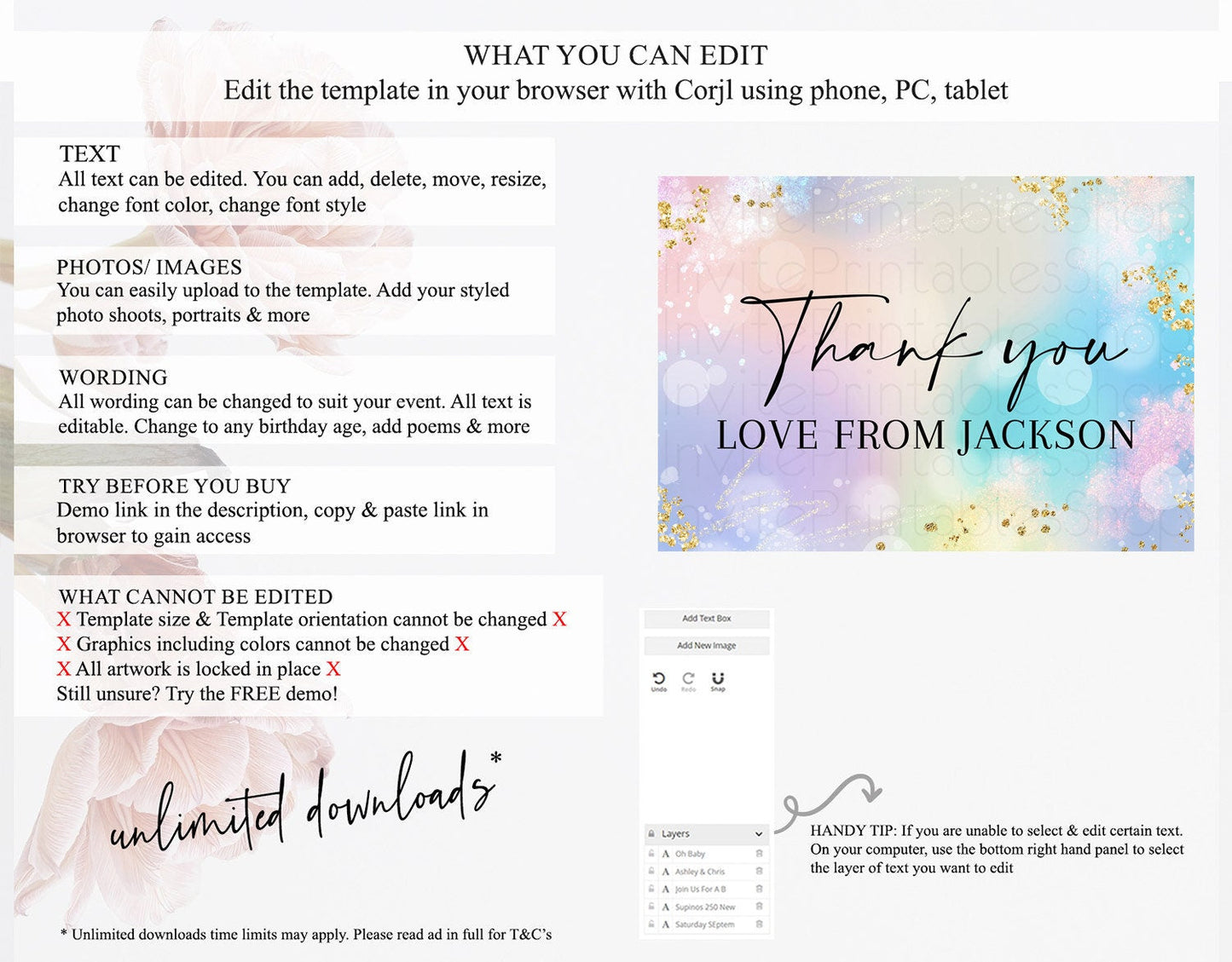 Pastel Thank You Rainbow Thank You Card Colorful Pastel Birthday Thank You Card Confetti Watercolor Pastel Teacher Thank You Cards D10675