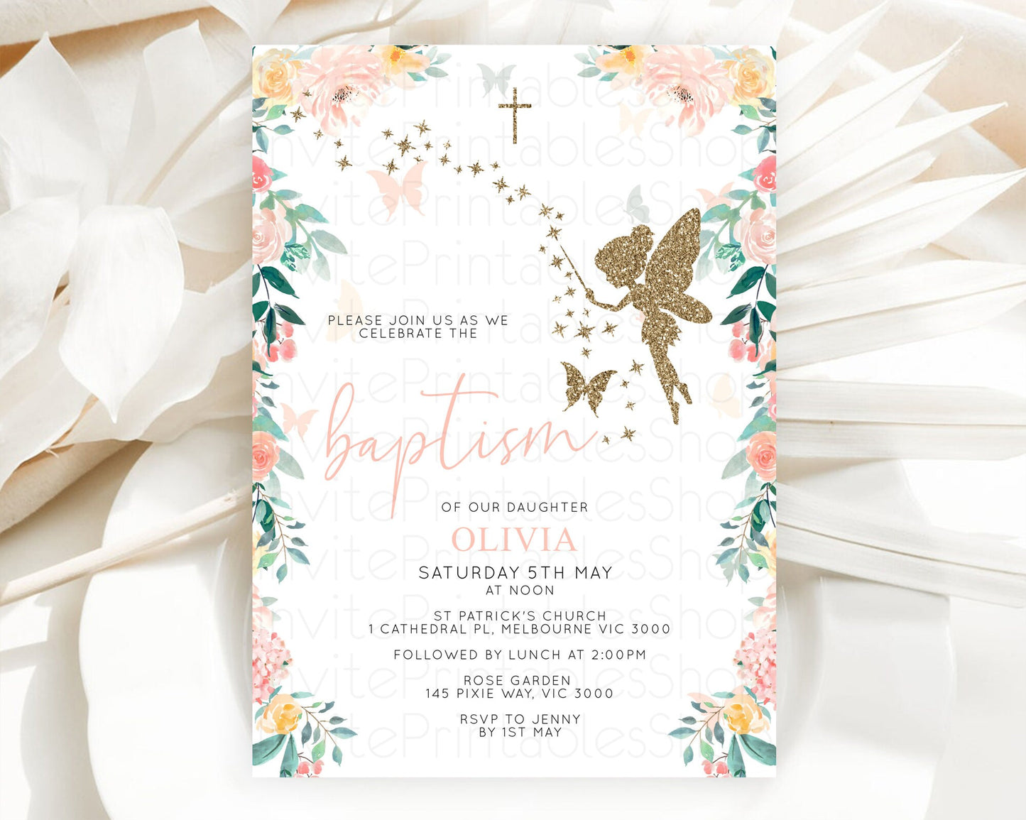 Editable Fairy Baptism Invitation Fairy Baptism 1st Birthday Invitation Ench