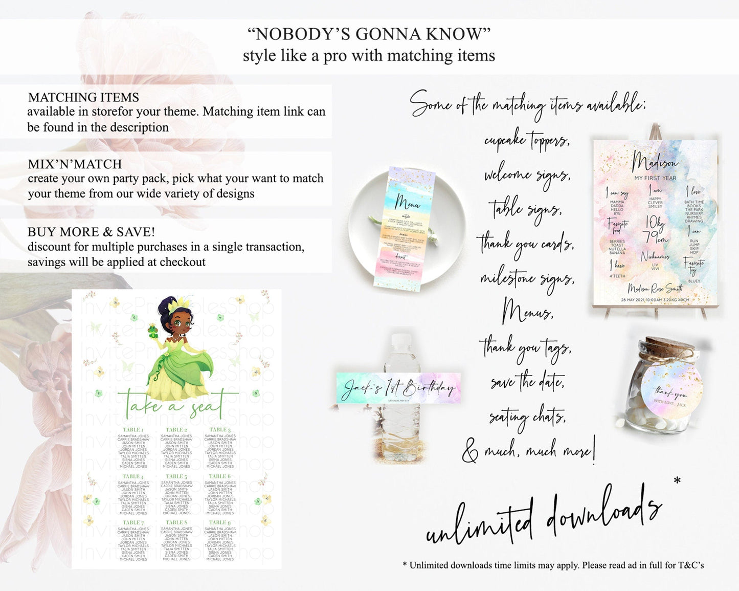 Princess Seating Chart Castle Seating Chart Royal Princess Decor Fairy Tale Enchanted Castle Pastel Floral Garden Table Number Sign D10348