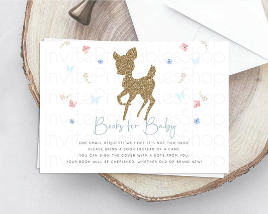 Fawn Books For Baby Card Deer Book Insert Floral Deer Book Card Enchanted Forest Butterfly Pastel Baby Shower Book Poem Request D10359