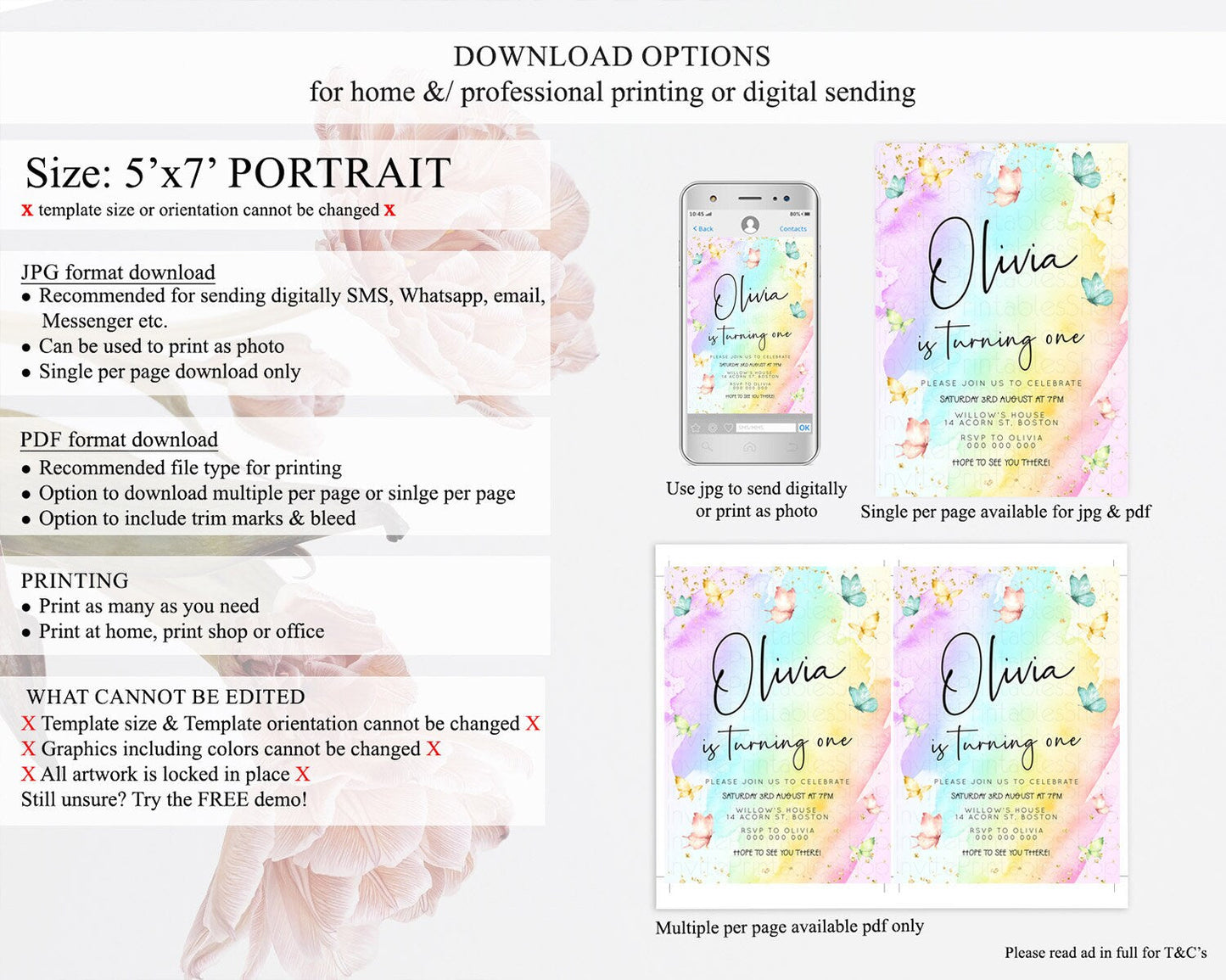 Pastel Butterfly Birthday Invitation Butterfly Birthday Invitation Whimsical Butterfly Enchanted Garden 1st 2nd Birthday Invitation D23192