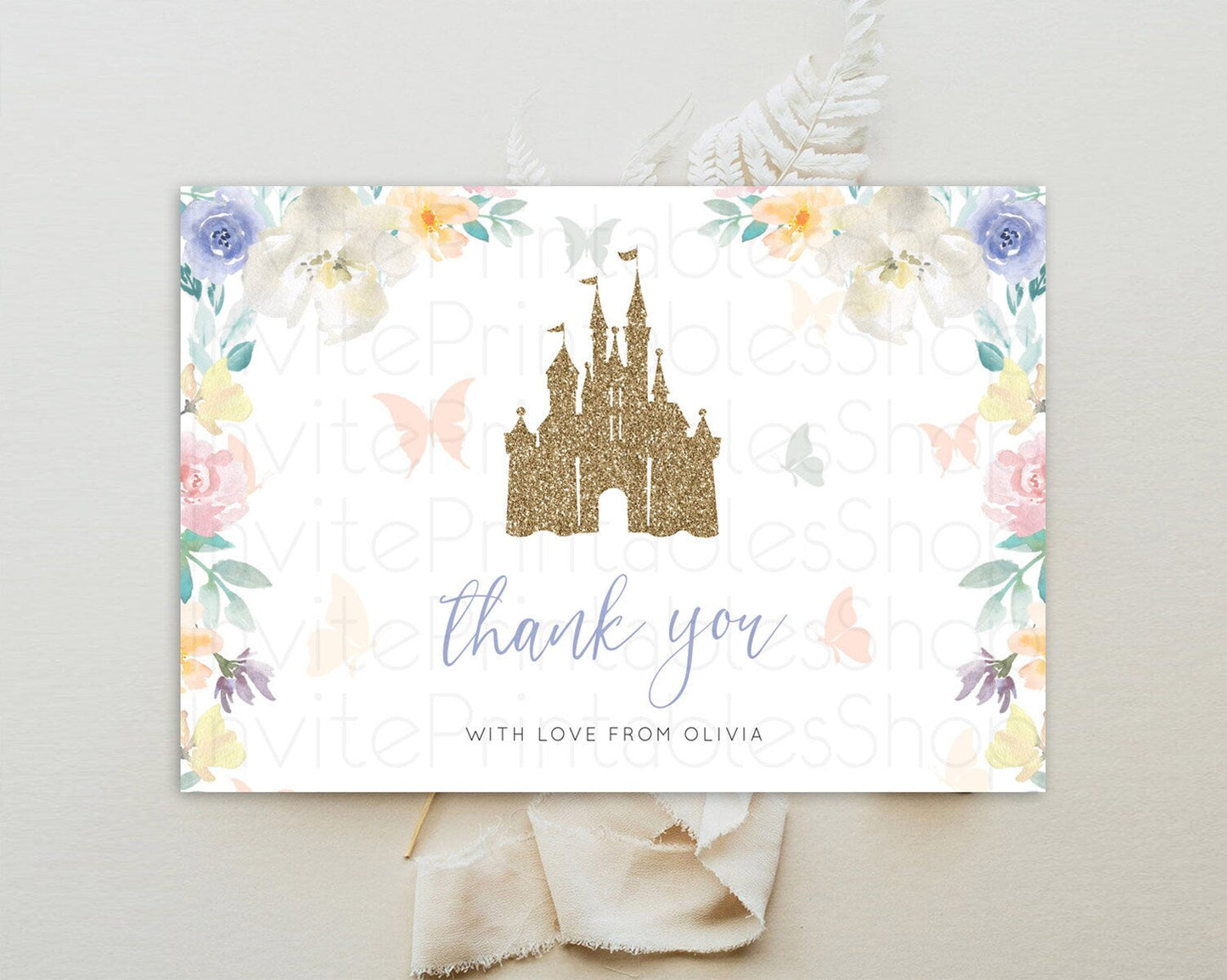 Princess Thank You Castle Thank You Card Secret Garden Birthday Thank You Card Enchanted Castle Pastel Floral Teacher Thank You Card D10931