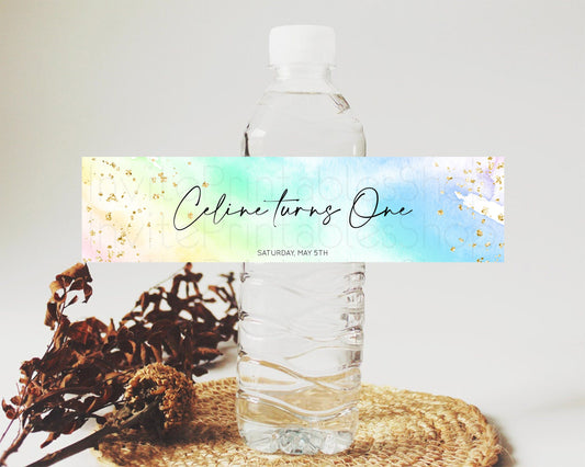 Editable Pastel Water Label Template Pastel Ombre Rainbow Watercolor Colorfu