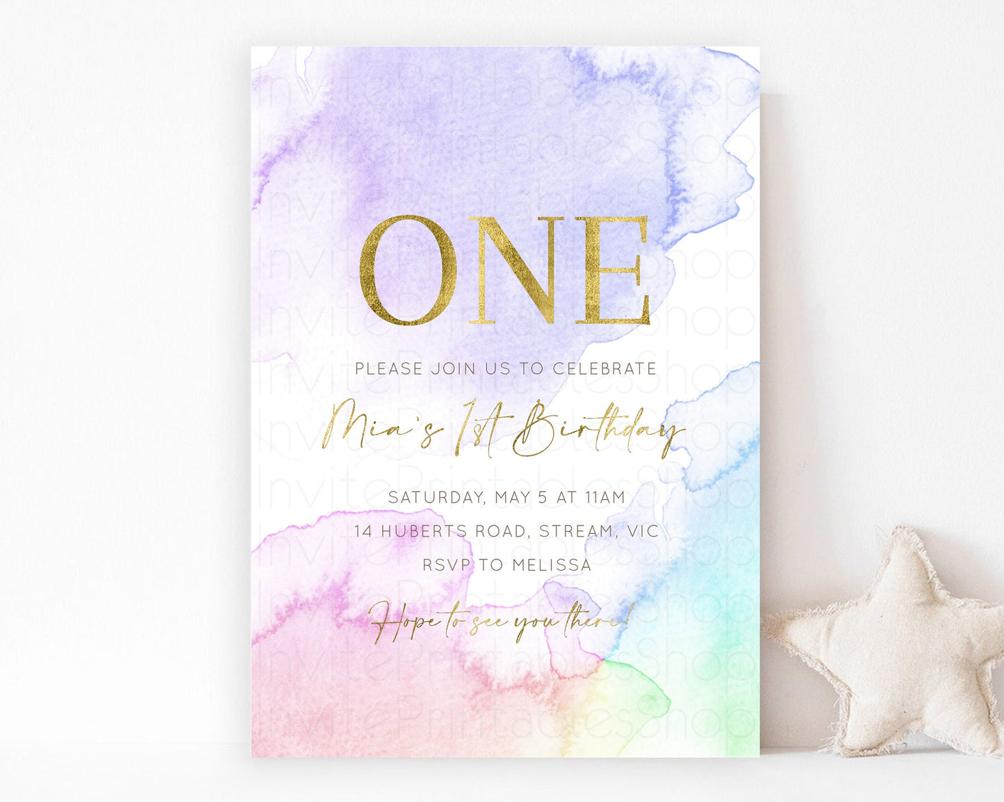 Rainbow Birthday Invitation Pastel Birthday Invite Ombre Watercolor Invite Enchanted Theme Colorful Splash Glitter Sprinkles 1st 2nd 3rd 193