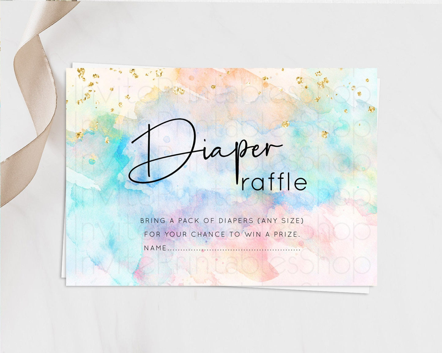 Pastel Diaper Raffle Card Pastel Rainbow Diaper Raffle Insert Colorful Ombre Watercolor Diaper Ticket Confetti Glitter Raffle Game D10266