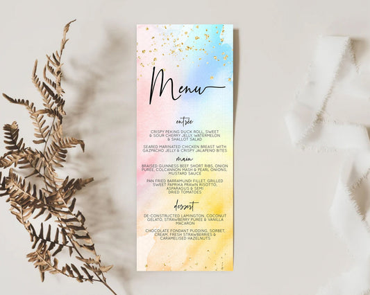 Editable Pastel Menu Pastel Rainbow Menu Template Colorful Pastel Table Deco