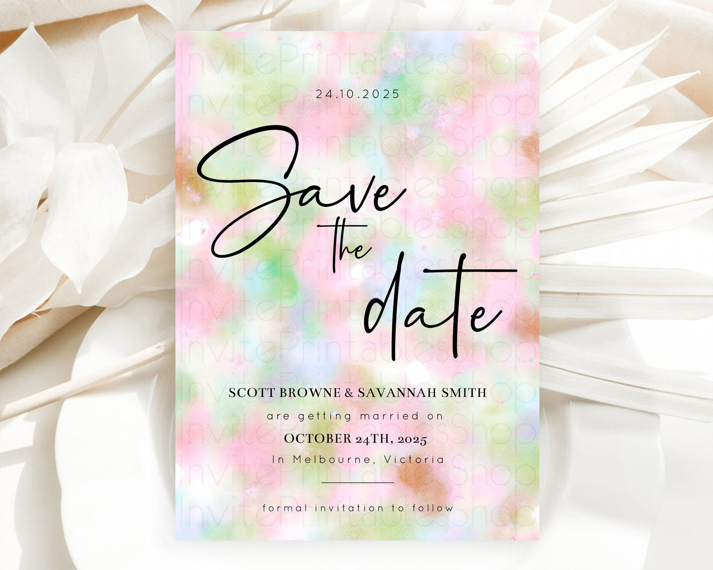 Pastel Save The Date Template Pastel Ombre Rainbow Watercolor Colorful Party For Birthday Baptism Baby Shower Wedding Bridal Shower D10698