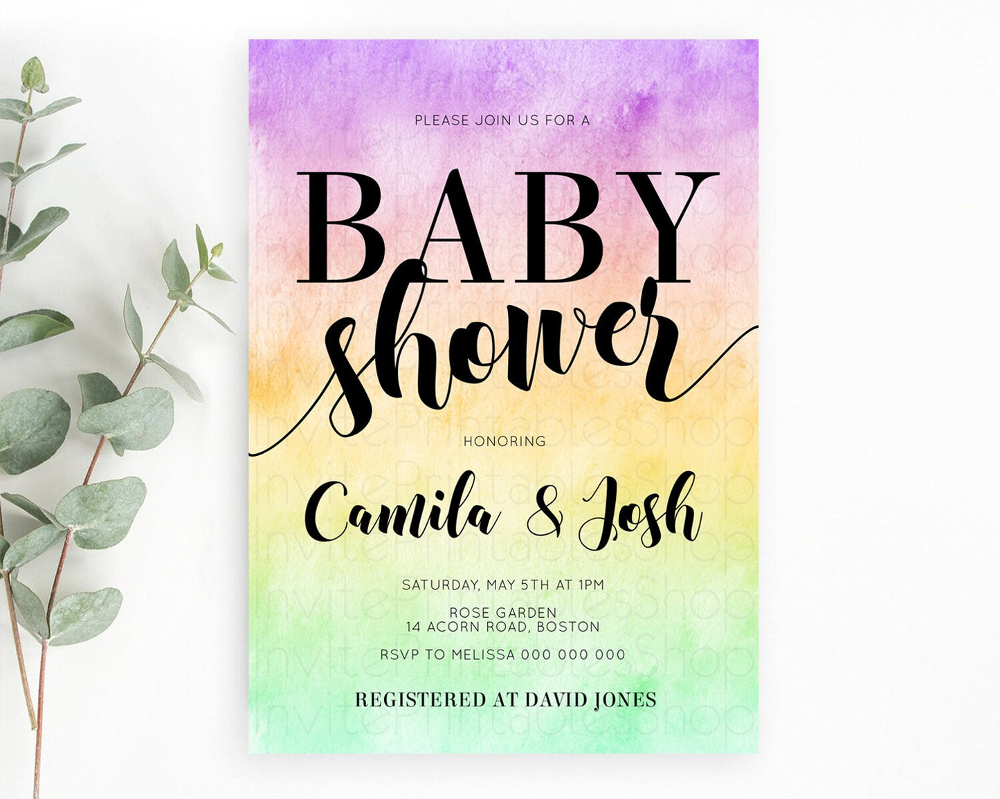 Pastel Baby Shower Invitation Rainbow Baby Shower Invitation Colorful Pastel Watercolor Invitation Gold Glitter Sprinkles Ombre D10512