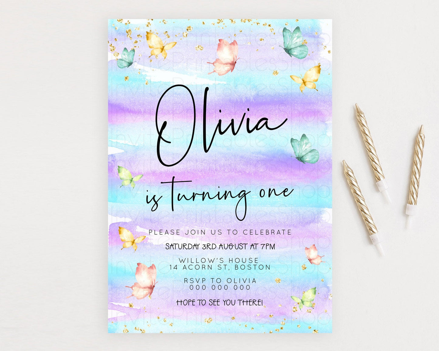 Editable Pastel Butterfly Birthday Invitation Butterfly Birthday Invitation