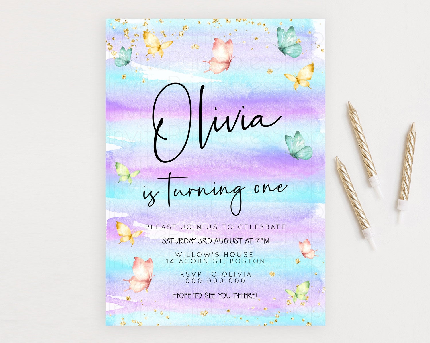 Editable Pastel Butterfly Birthday Invitation Butterfly Birthday Invitation