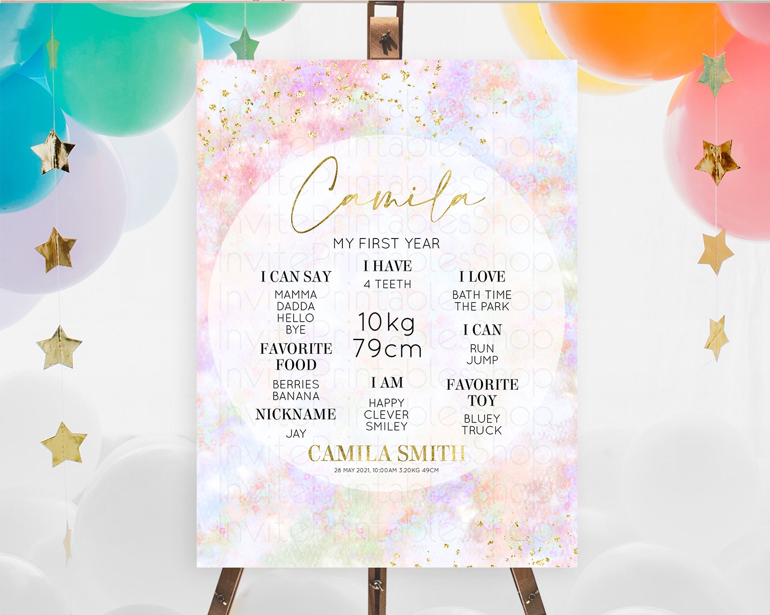 Editable Pastel First Birthday Milestone Board Pastel Rainbow Milestone Post