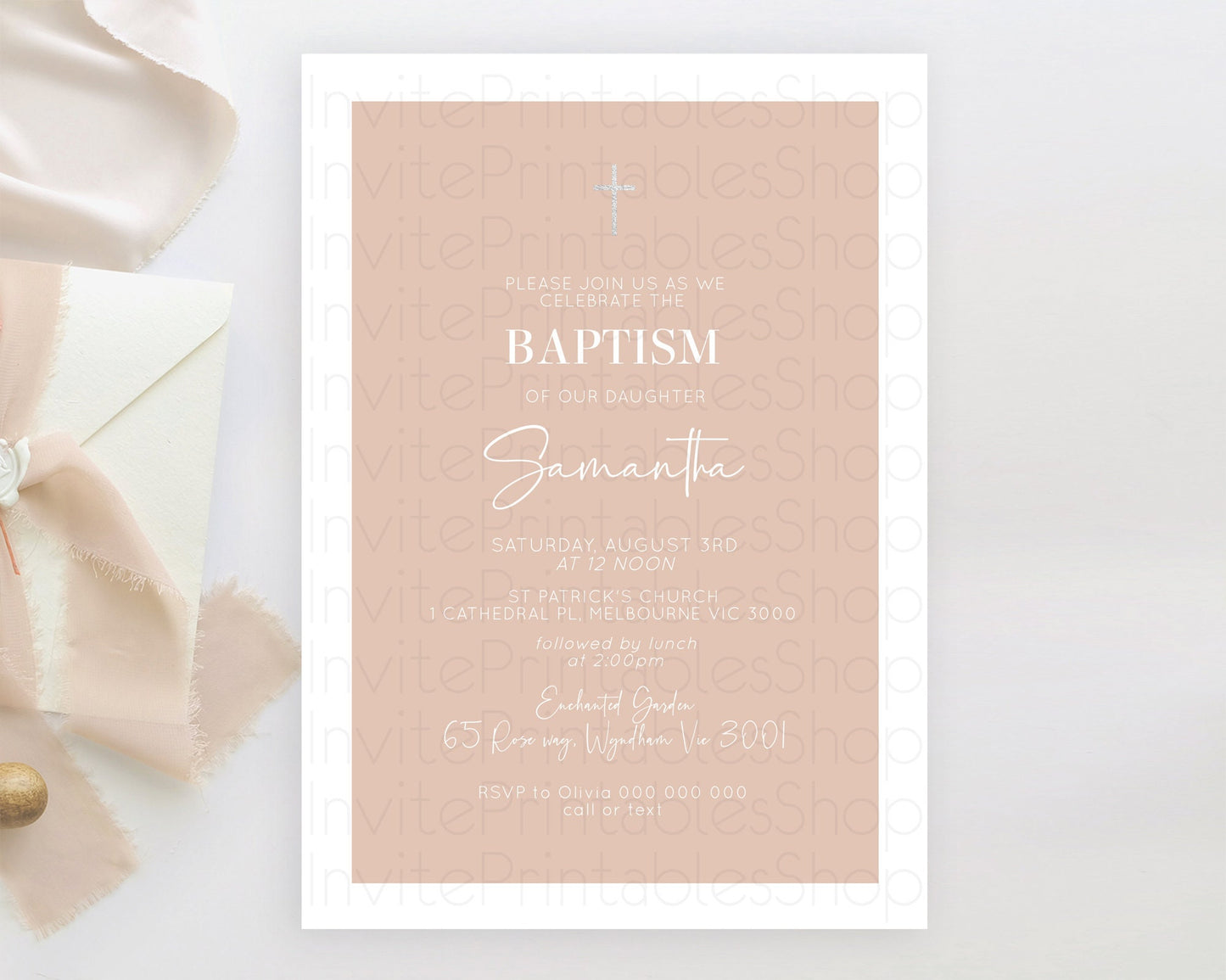 Orange Baptism Invitation Plain Orange Baptism 1st Birthday Invitation Minimalist Pastel Orange Christening Invite Holy Communion D10938