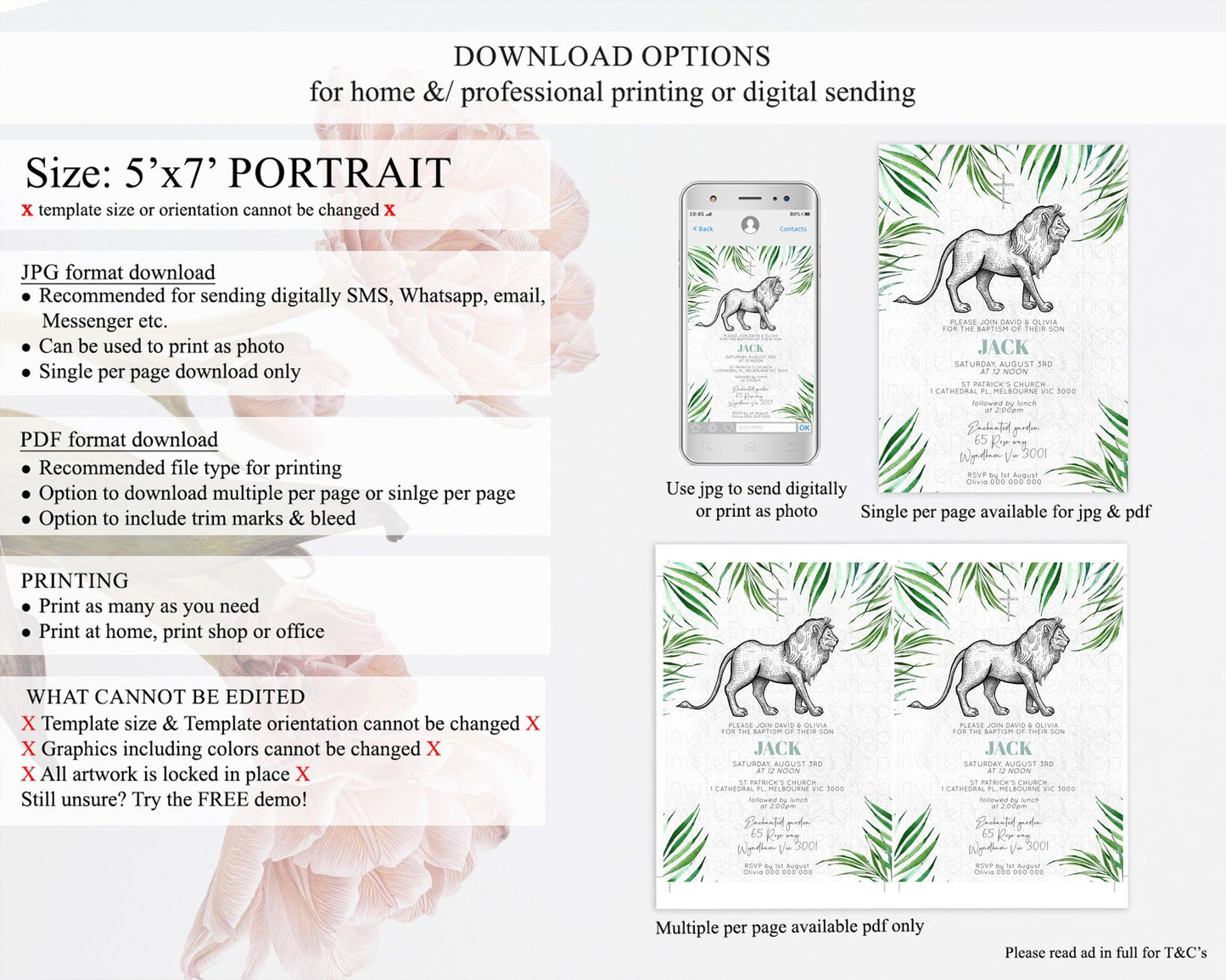 Lion Baptism Invitation Lion Baptism 1st Birthday Invitation Modern Safari Adventure Lion Christening Invitation Holy Communion D10845