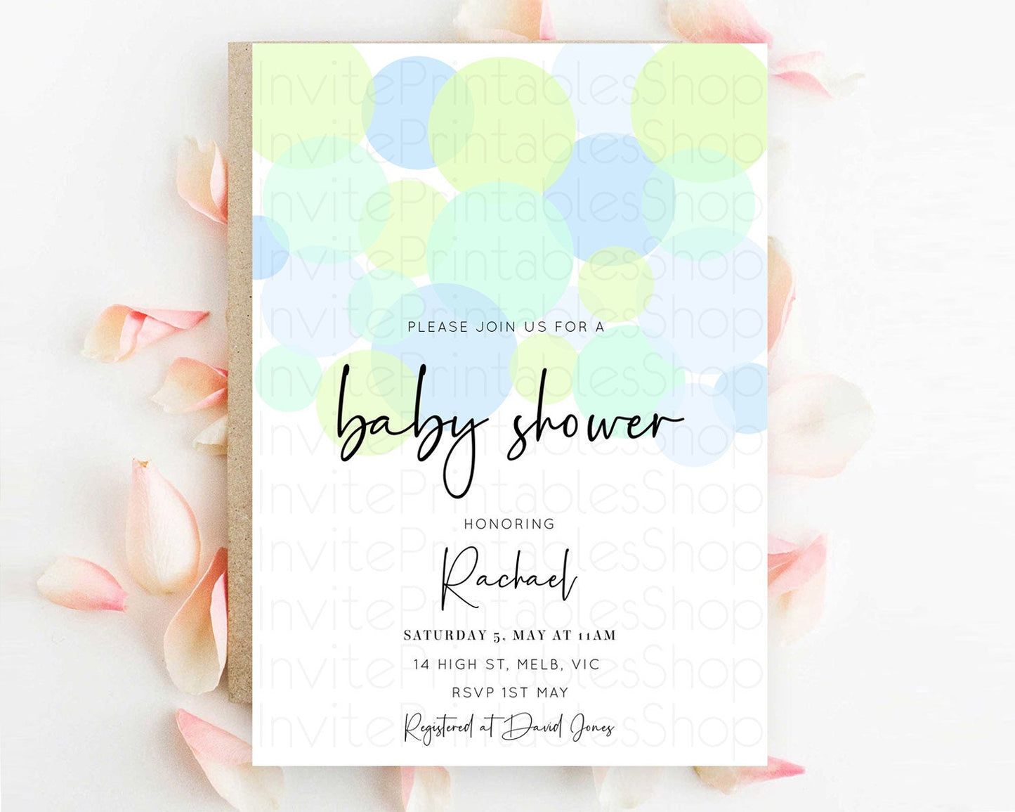 Editable Confetti Baby Shower Invitation, Pastel Rainbow Theme Colorful Spri