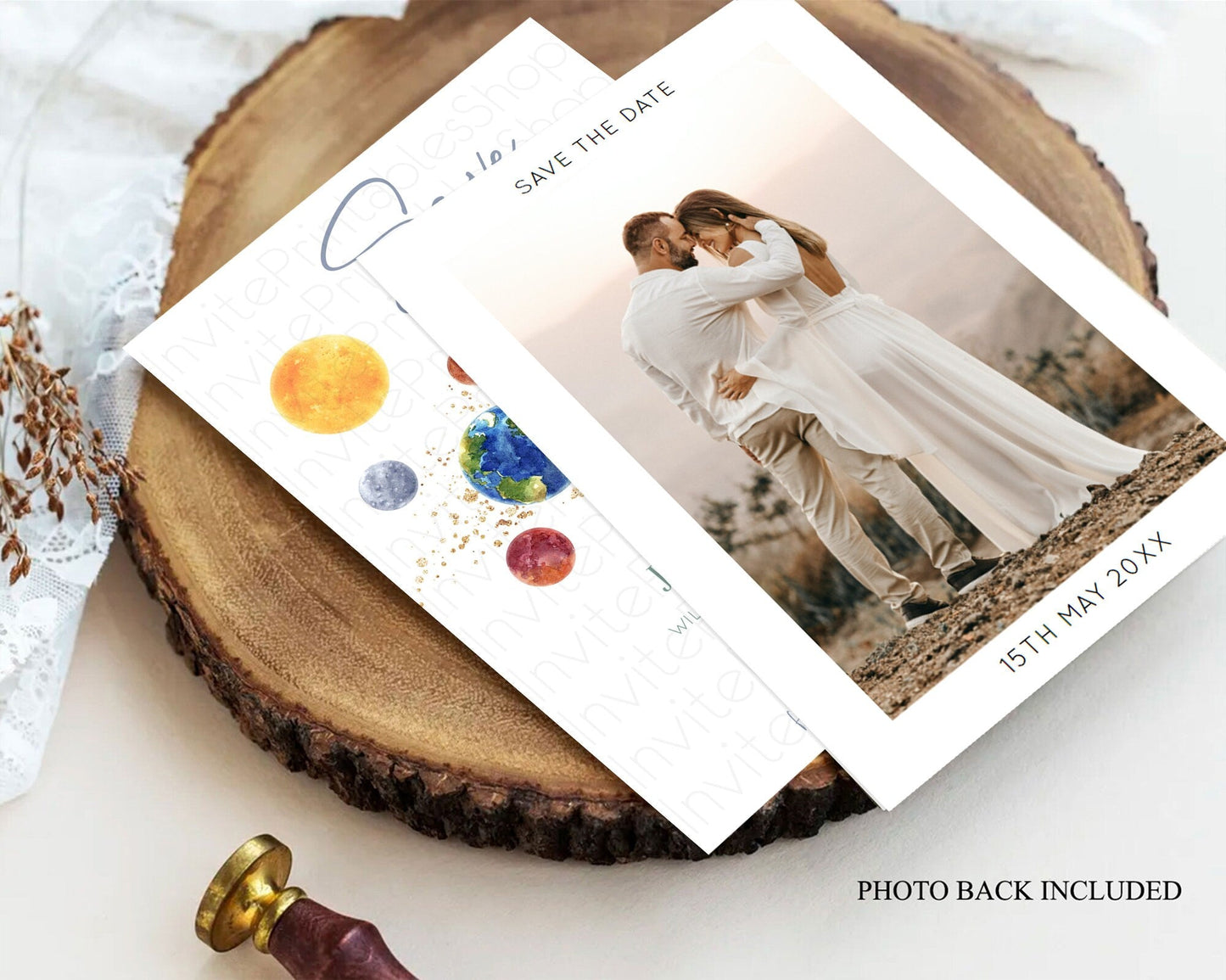 Space Save The Date Template Space Adventure Party First Trip Around the Sun Planets Solar System 1st Birthday Baptism Baby Shower D10598