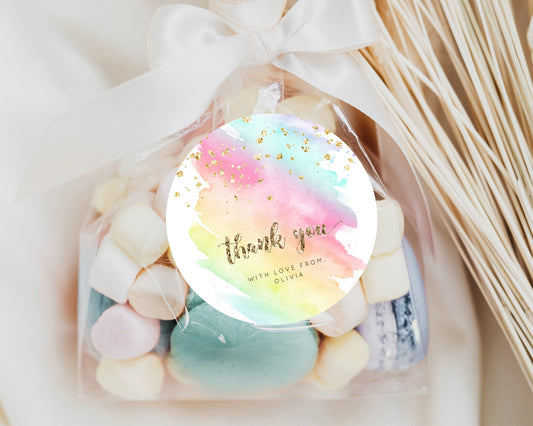 Rainbow Gift Tag Watercolor Favor Tags Pastel Ombre Candy Gift Tag Colorful Splash Thank You Tags Glitter Sprinkle Bonbonniere Tags G518