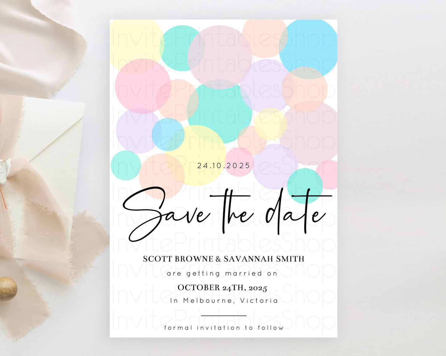 Pastel Confetti Save The Date Template Rainbow Colorful Sprinkles Party For 1st Birthday Baptism Baby Shower Wedding Bridal Shower D10223