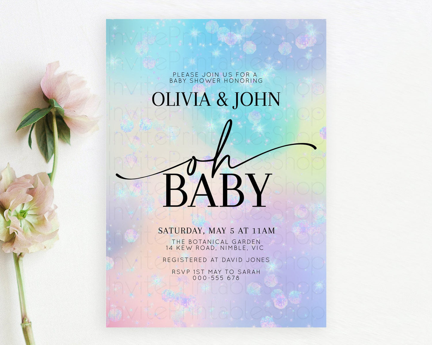 Rainbow Baby Shower Invitation Pastel Rainbow Baby Invitation Pastel Watercolor Invitation Colorful Ombre Sprinkle Shower D10665