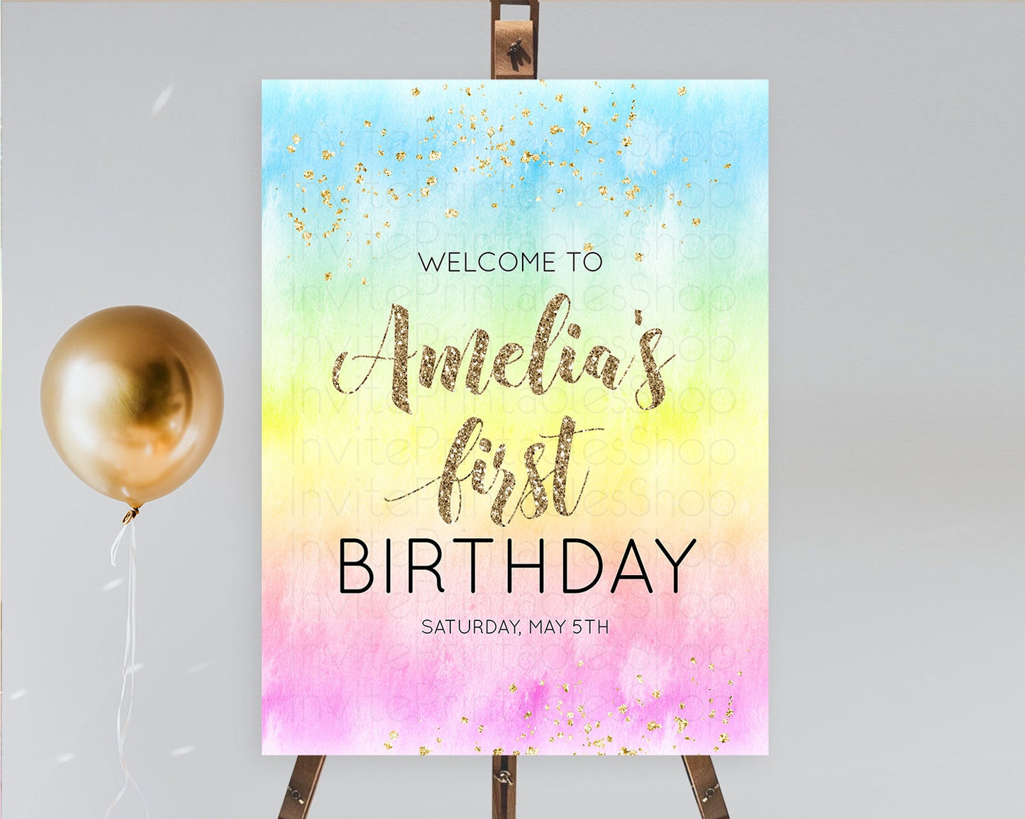 Pastel Welcome Sign Pastel Rainbow Welcome Sign Colorful Rainbow Confetti Watercolor Glitter Pastel First Birthday Welcome Sign D10479