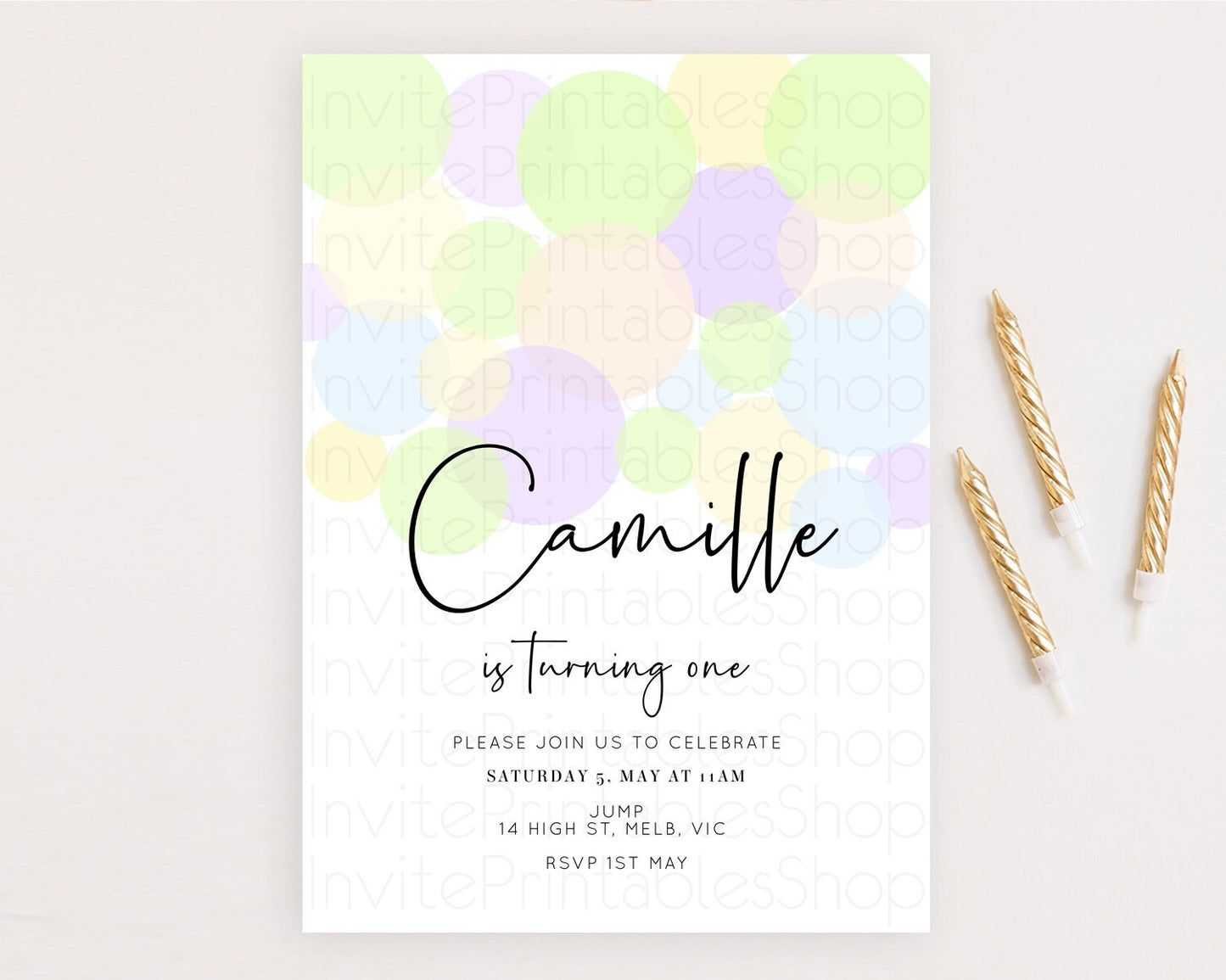 Pastel Birthday Invitation Pastel Confetti Birthday Invitation Bubbles Invitation Colorful Rainbow Confetti 2nd 1st First Birthday D10228