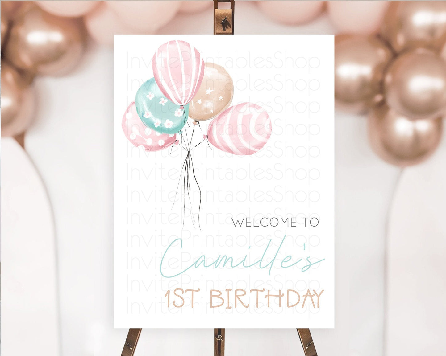 Pastel Balloons Welcome Sign Colorful Balloon Welcome Board Rainbow Balloon Weclome Poster Confetti First Birthday Welcome Sign D10687