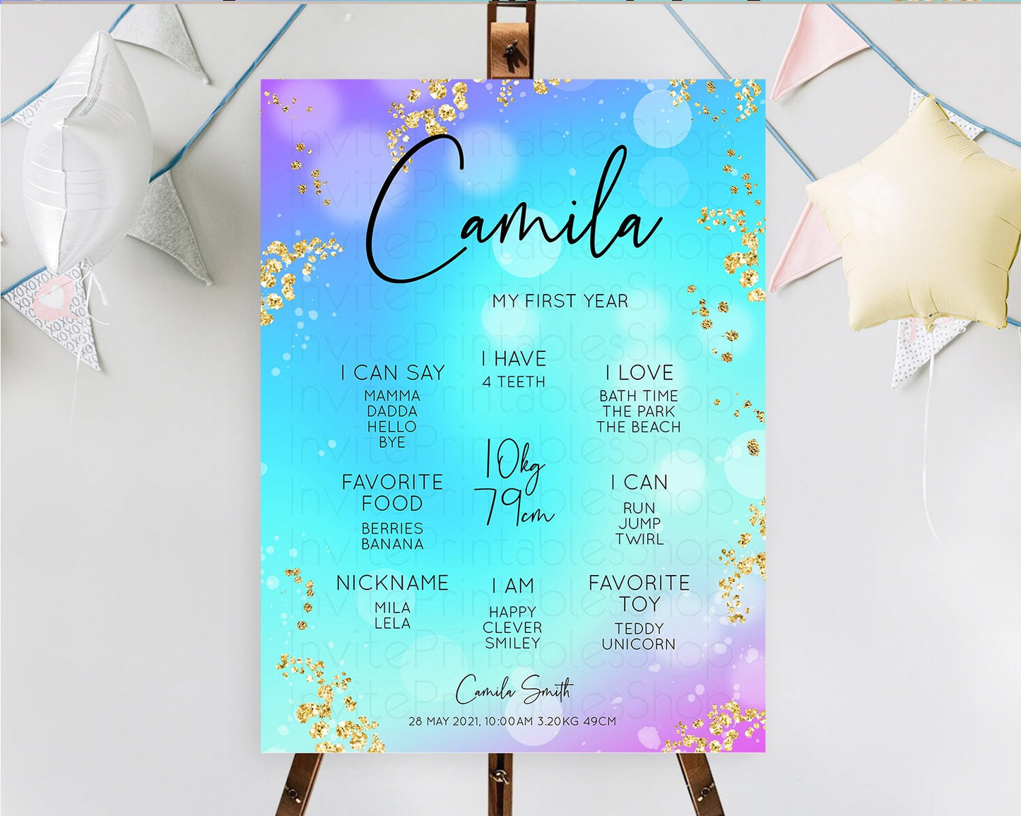 Mermaid First Birthday Milestone Board Mermaid Milestone Poster Rainbow Fish Under The Sea Colorful Pastel Pool Party Birthday Sign D10573