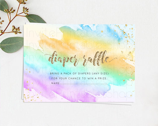 Pastel Diaper Raffle Card Pastel Rainbow Diaper Raffle Insert Colorful Ombre Watercolor Diaper Ticket Confetti Glitter Raffle Game D10426