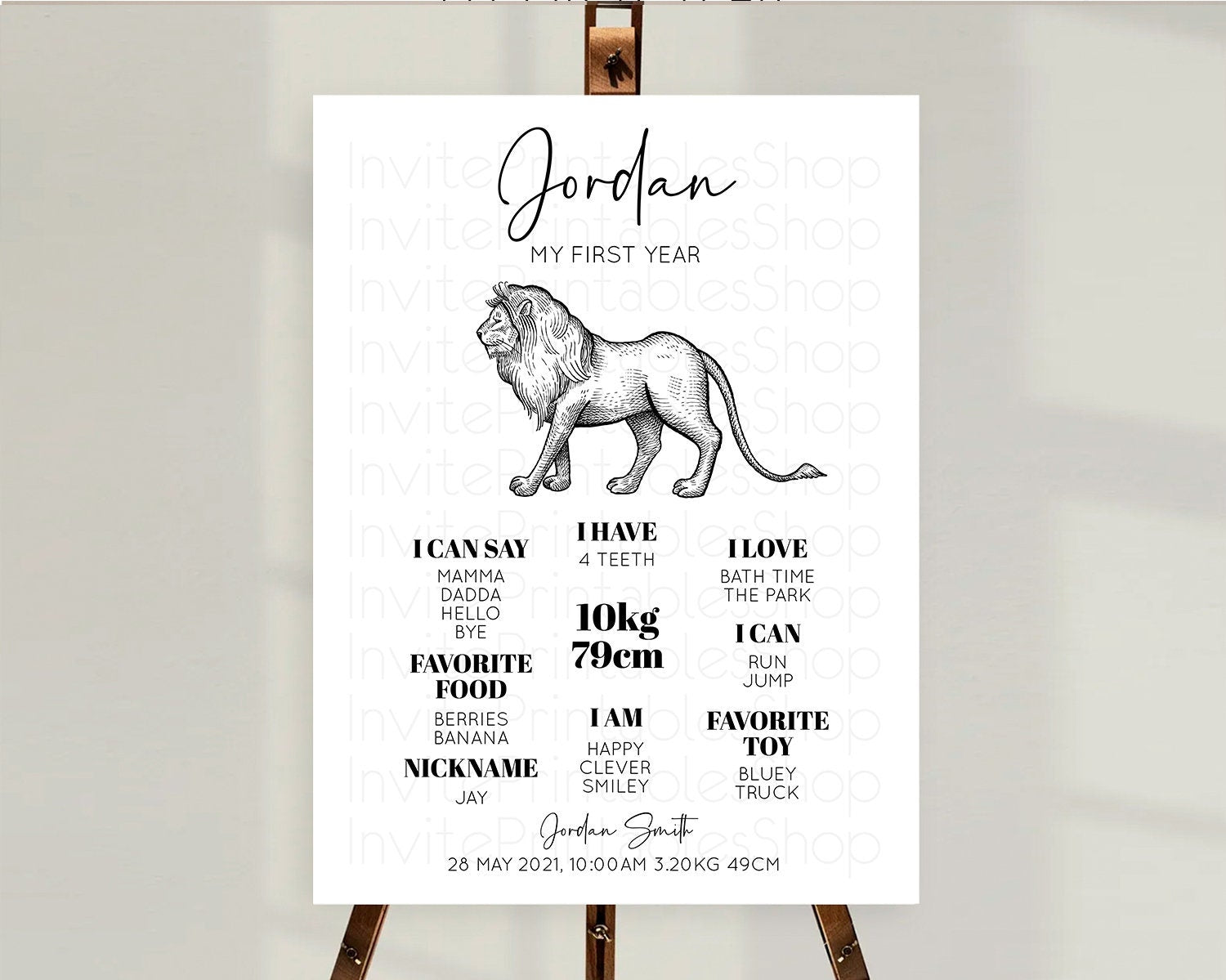 Editable Lion First Birthday Milestone Board Lion Milestone Poster Lion Deco