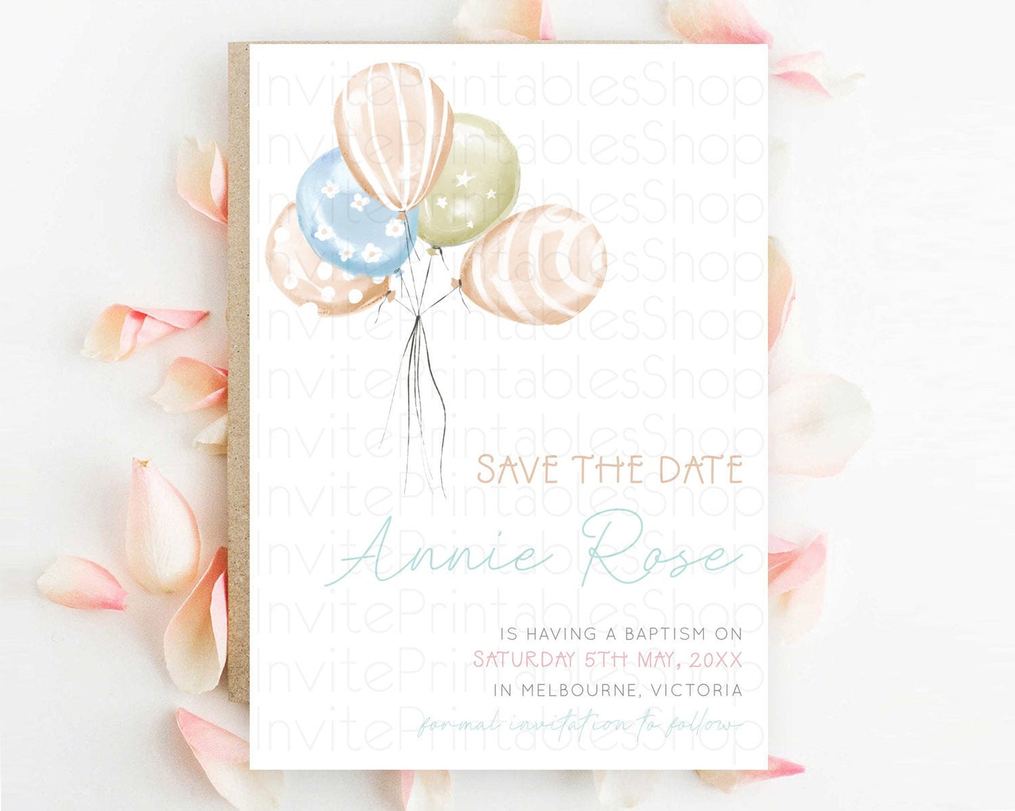 Pastel Balloons Save The Date Rainbow Confetti Balloon Party Colorful Balloon Save The Date Template Birthday Baby Shower Baptism D22999
