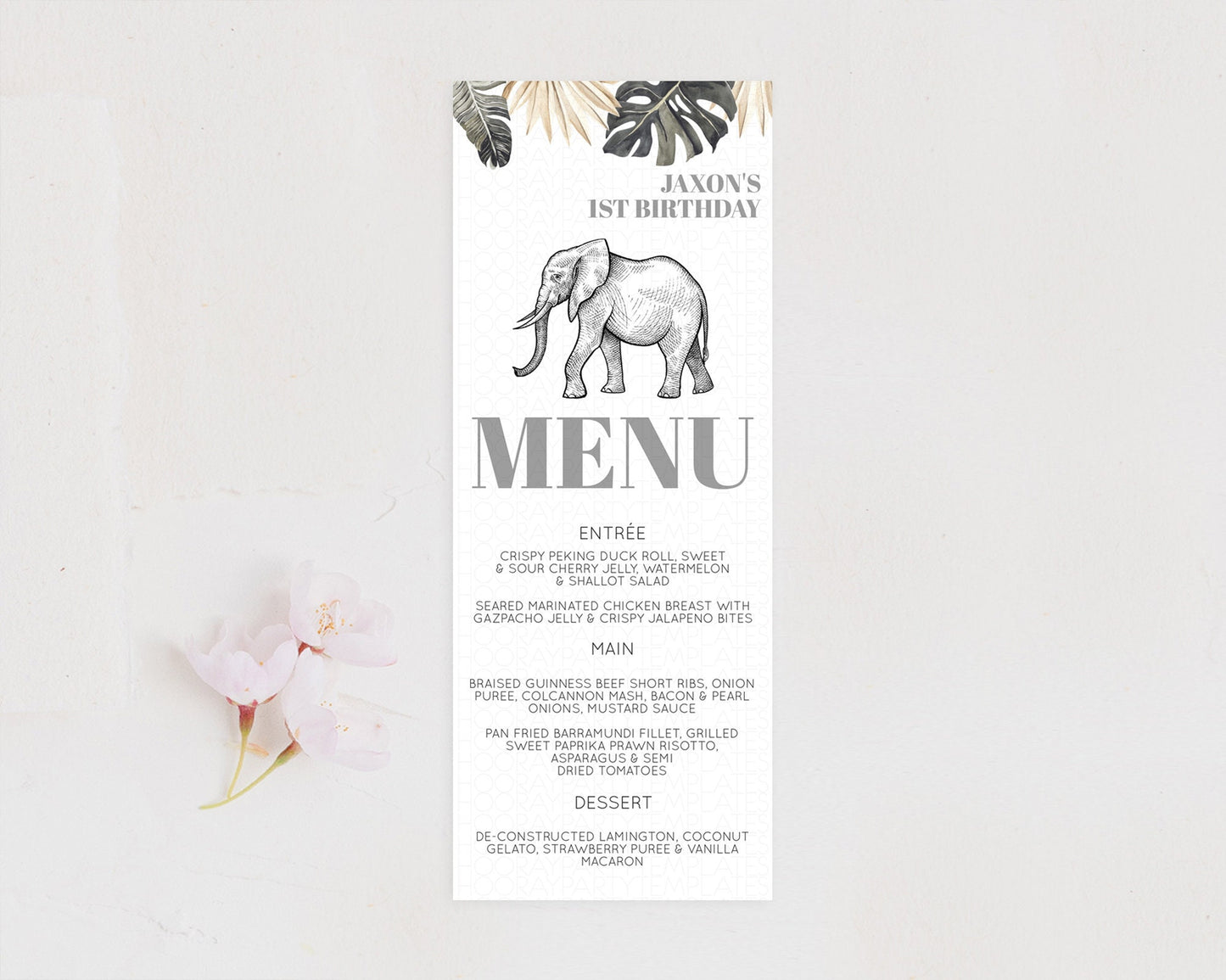 Elephant Menu Elephant Menu Template Elephant Safari Zoo Table Decor Elephant Dinner Dessert Menu Elephant Party Food Menu D10806