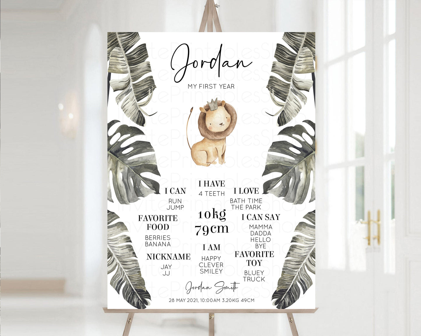 Baby Cub Milestone Sign Board Safari Lion King 1st Birthday Board Jungle Palms Welcome Sign Tropical Leaf 1st Birthday Milestone Sign 584