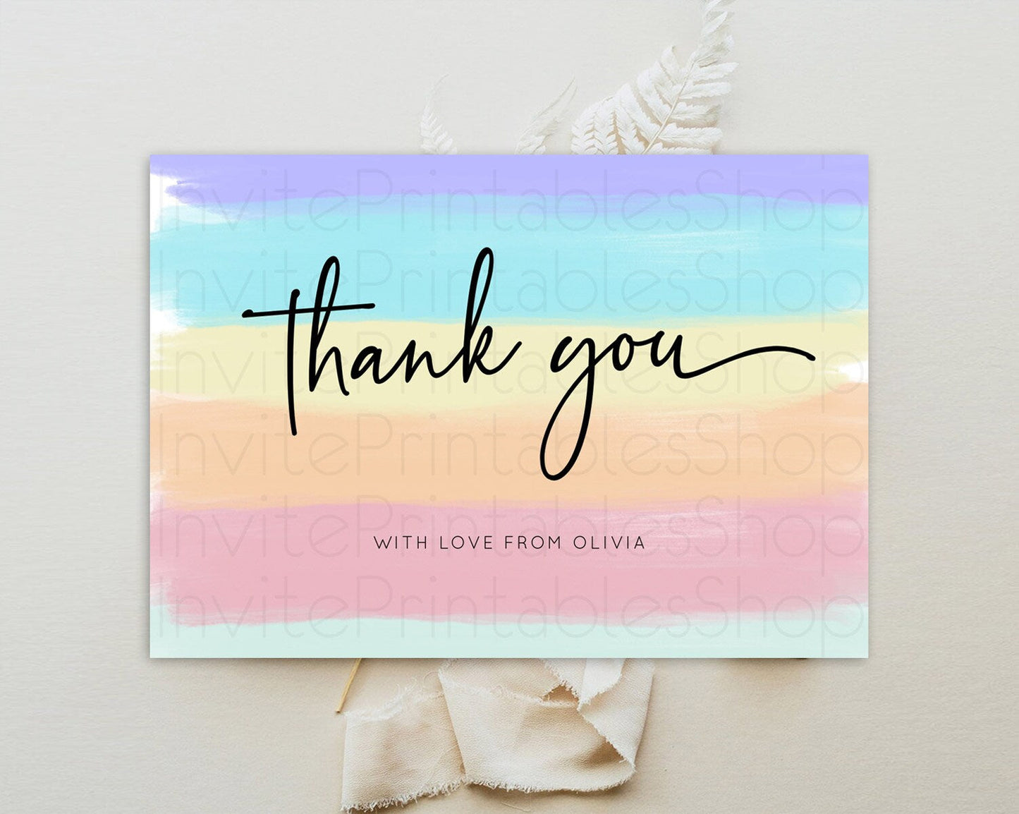 Pastel Thank You Rainbow Thank You Card Colorful Pastel Birthday Thank You Card Confetti Watercolor Pastel Teacher Thank You Cards D10510
