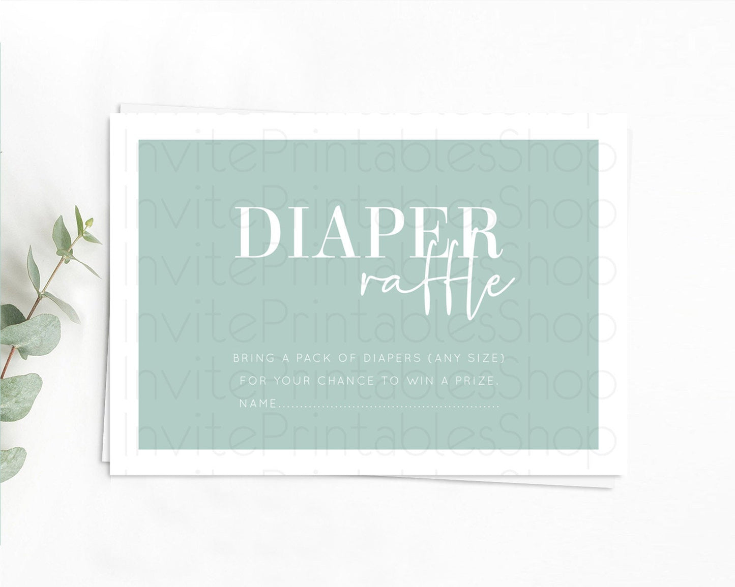 Green Diaper Raffle Card Plain Green Diaper Raffle Insert Minimalist Pastel Green Diaper Ticket Green Simple Baby Shower Raffle Game D10736