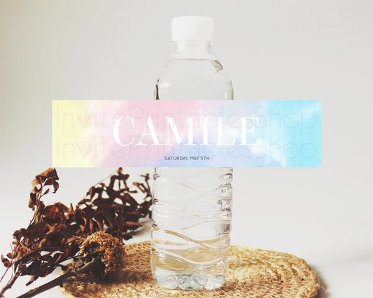 Editable Pastel Water Label Template Pastel Ombre Rainbow Watercolor Colorfu