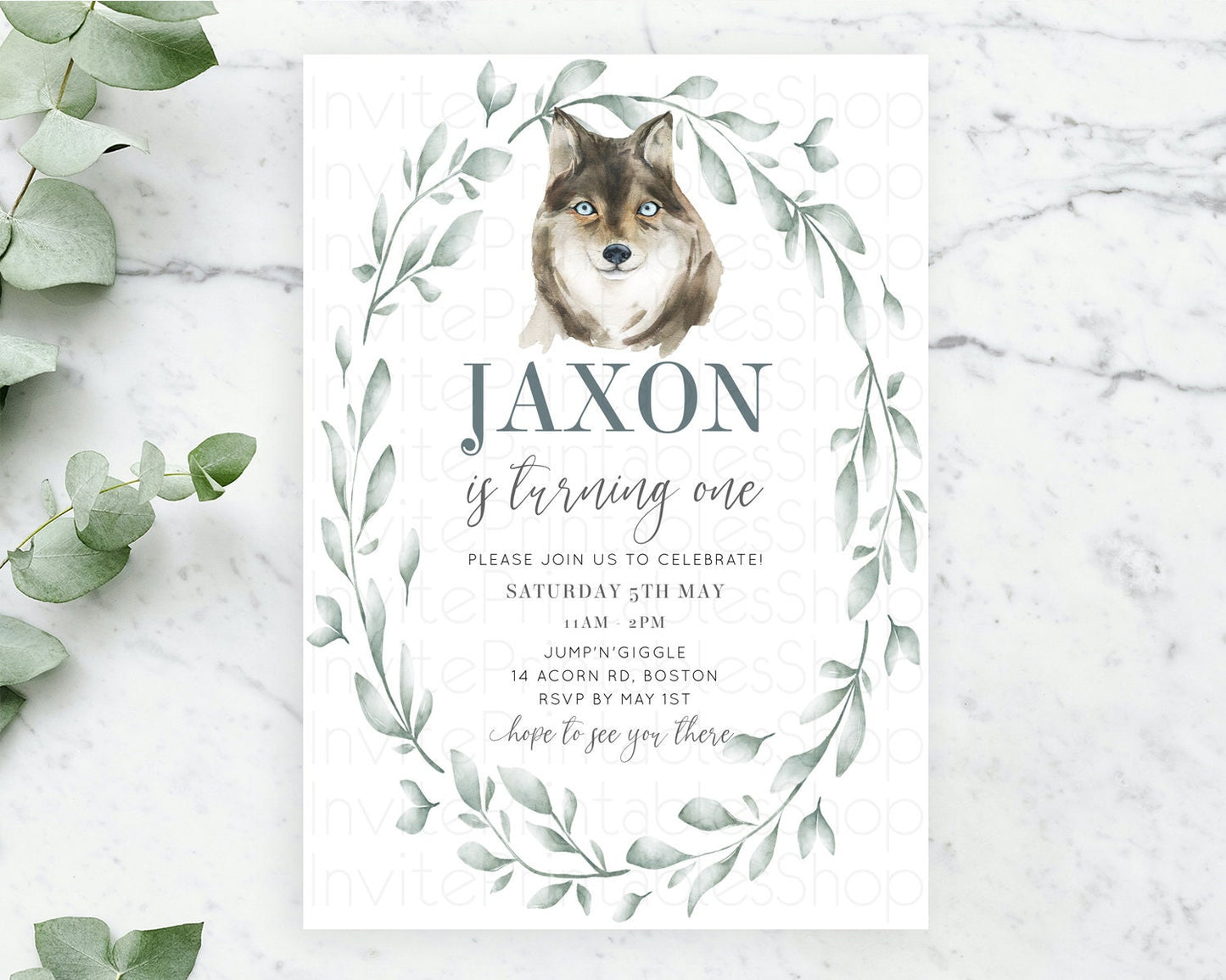 Wolf Birthday Invitation Wolf Invitation Pastel Wolf Birthday Enchanted Forest Woods Wolf Floral Invitation Howling Birthday Party 100203