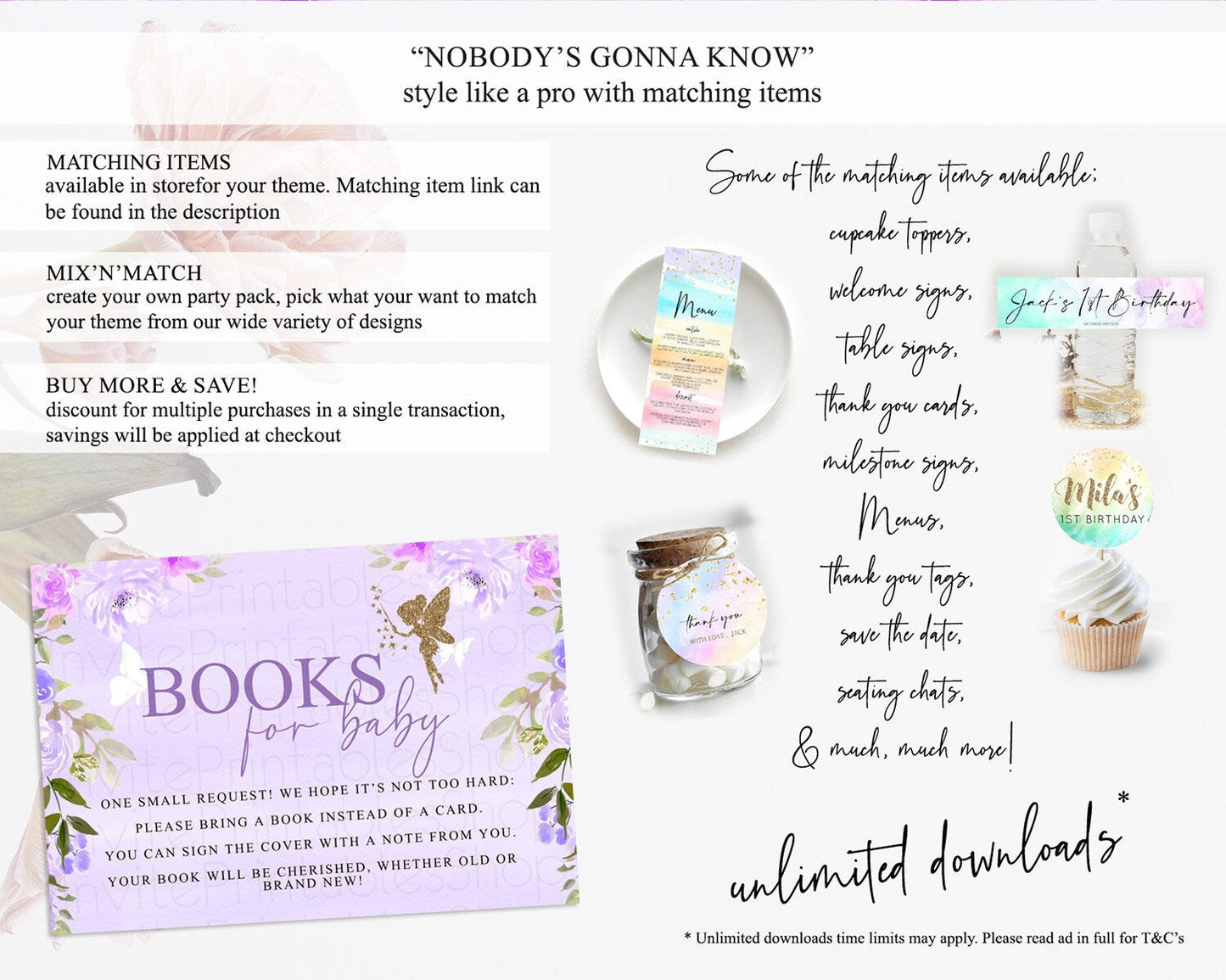 Fairy Books For Baby Card Fairy Book Insert Enchanted Garden Fairy Book Card Pastel Floral Butterfly Cards Secret Garden Book Poem D10910
