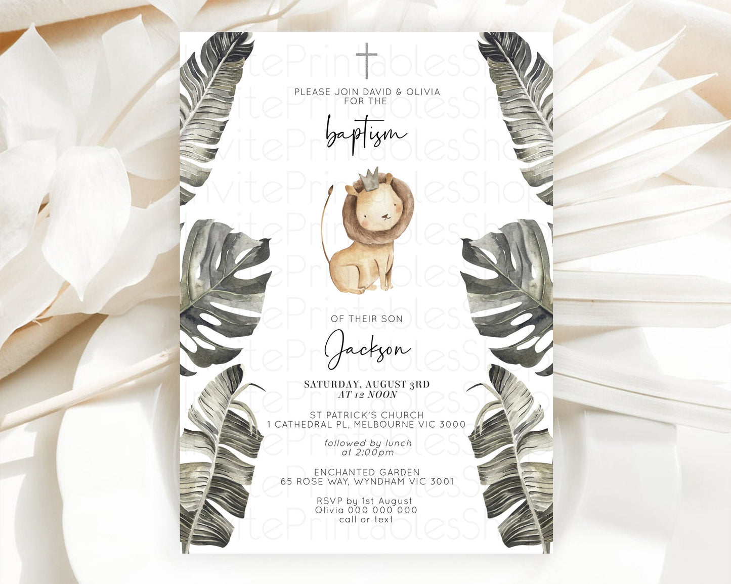 Lion Baptism Invitation Lion Baptism 1st Birthday Invitation Modern Safari Adventure Lion Christening Invitation Holy Communion D10599