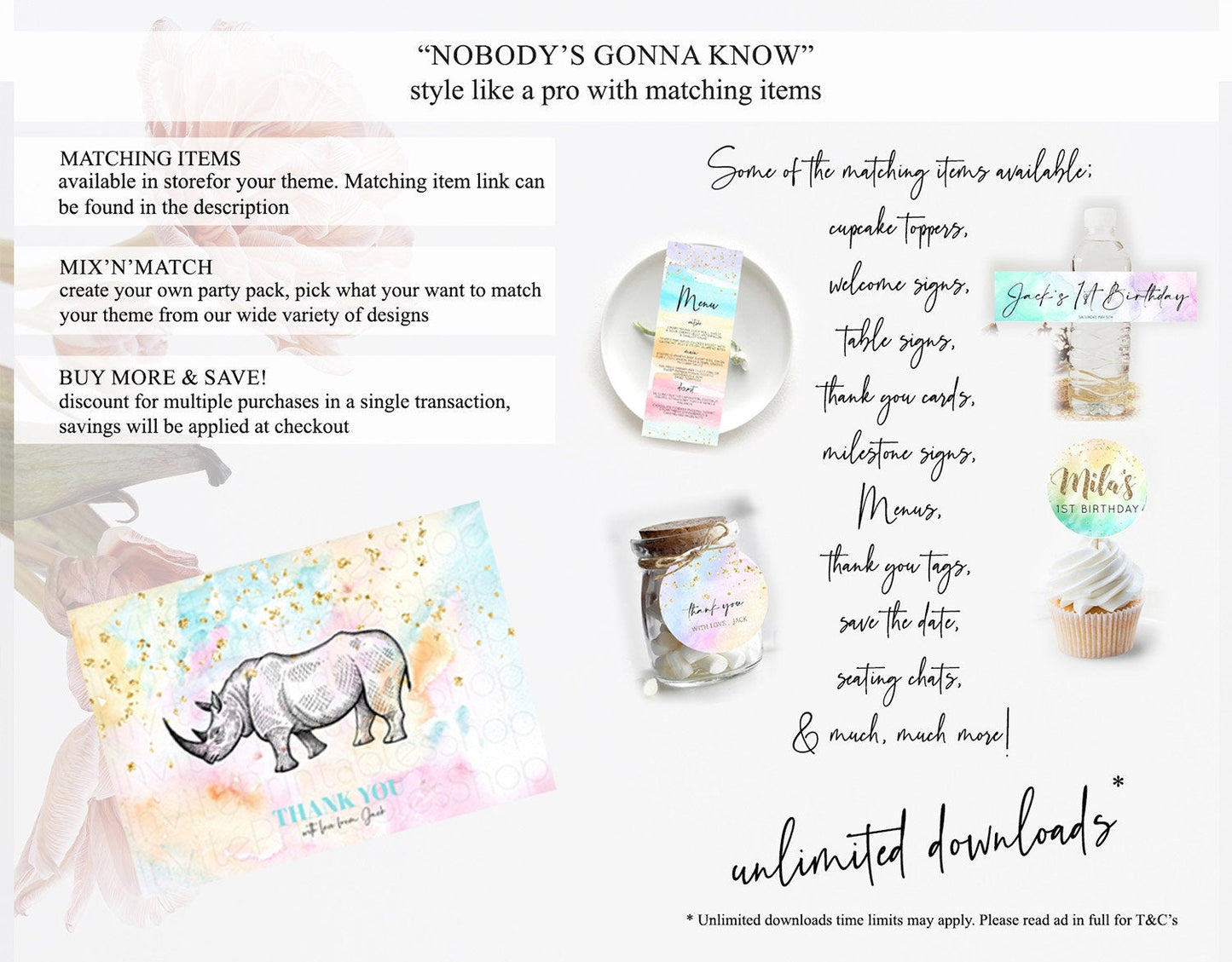 Pastel Rhino Thank You Rainbow Rhino Thank You Card Colorful Rainbow Birthday Thank You Pastel Rhino Teacher Thank You Card Template D10287
