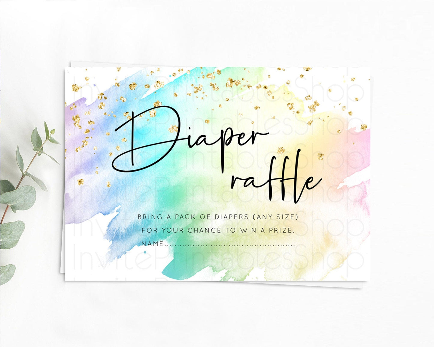 Pastel Diaper Raffle Card Pastel Rainbow Diaper Raffle Insert Colorful Ombre Watercolor Diaper Ticket Confetti Glitter Raffle Game D10279