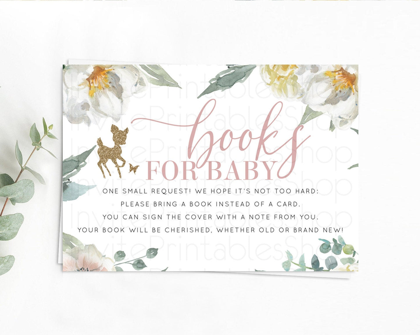 Fawn Books For Baby Card Deer Book Insert Floral Deer Book Card Enchanted Forest Butterfly Pastel Baby Shower Book Poem Request D10120