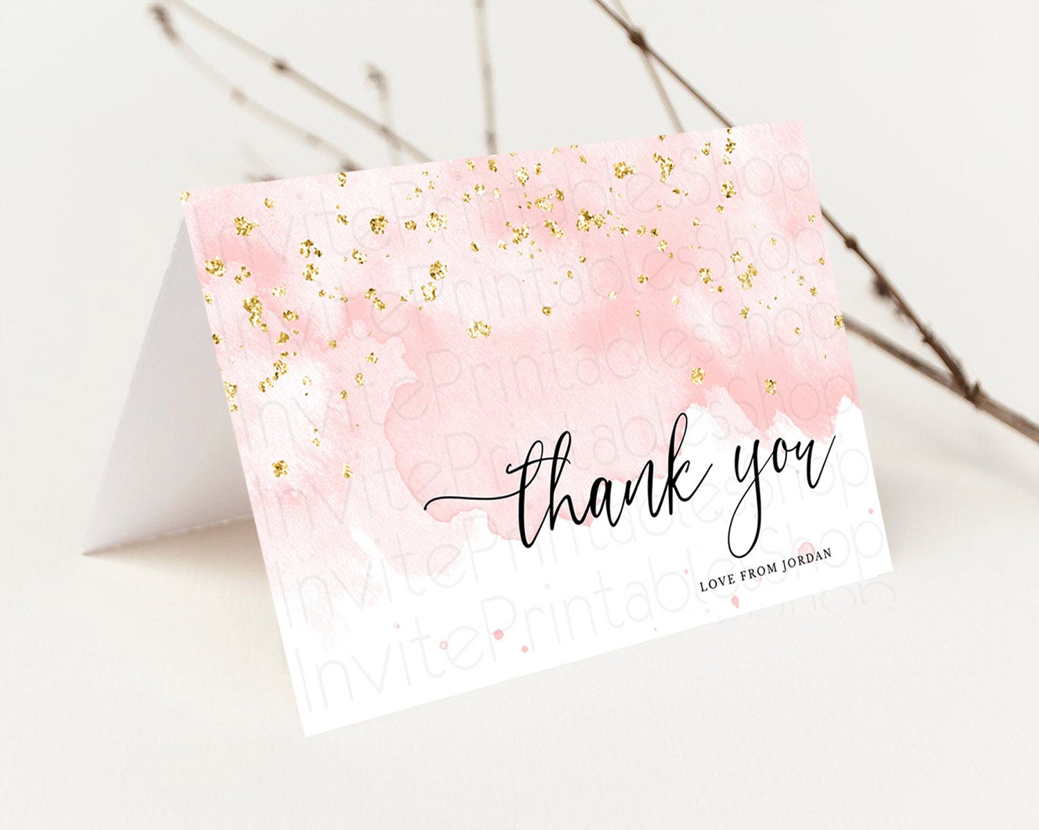 Editable Pink Thank You Pink Watercolor Thank You Card Pastel Pink Card Temp