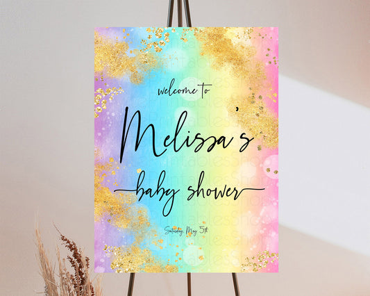 Editable Pastel Baby Shower Welcome Sign Pastel Rainbow Welcome Sign Colorfu