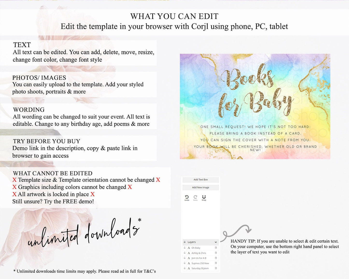 Pastel Books For Baby Card Pastel Rainbow Book Insert Colorful Ombre Watercolor Book Card Confetti Glitter Baby Book Poem Request D10589